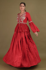 Red Embellished Top And Skirt3101 video